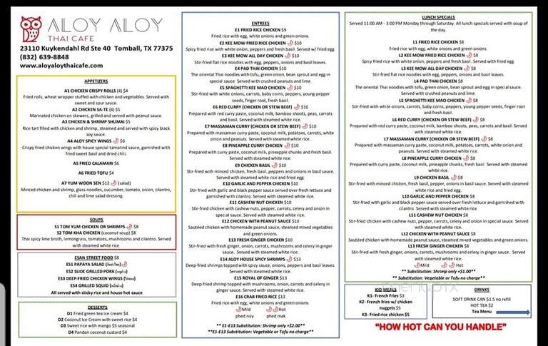 Aloy Aloy Thai Cafe - Tomball, TX menu_pic
