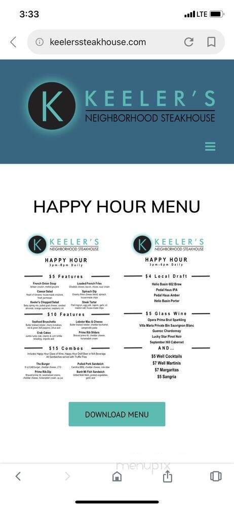 Keeler's Neighborhood Steakhouse - Carefree, AZ menu_pic