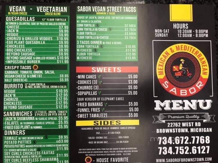 Sabor Mexican & Mediterranean - Brownstown Charter Township, MI menu_pic