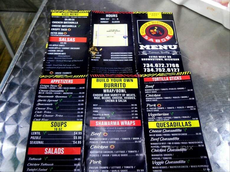 Sabor Mexican & Mediterranean - Brownstown Charter Township, MI menu_pic