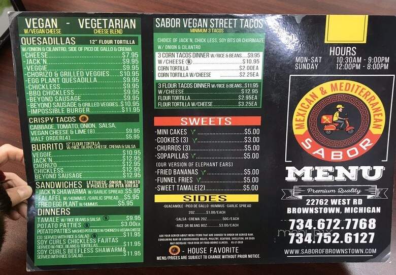 Sabor Mexican & Mediterranean - Brownstown Charter Township, MI menu_pic