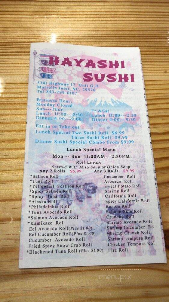 Hayashi Sushi - Murrells Inlet, SC menu_pic