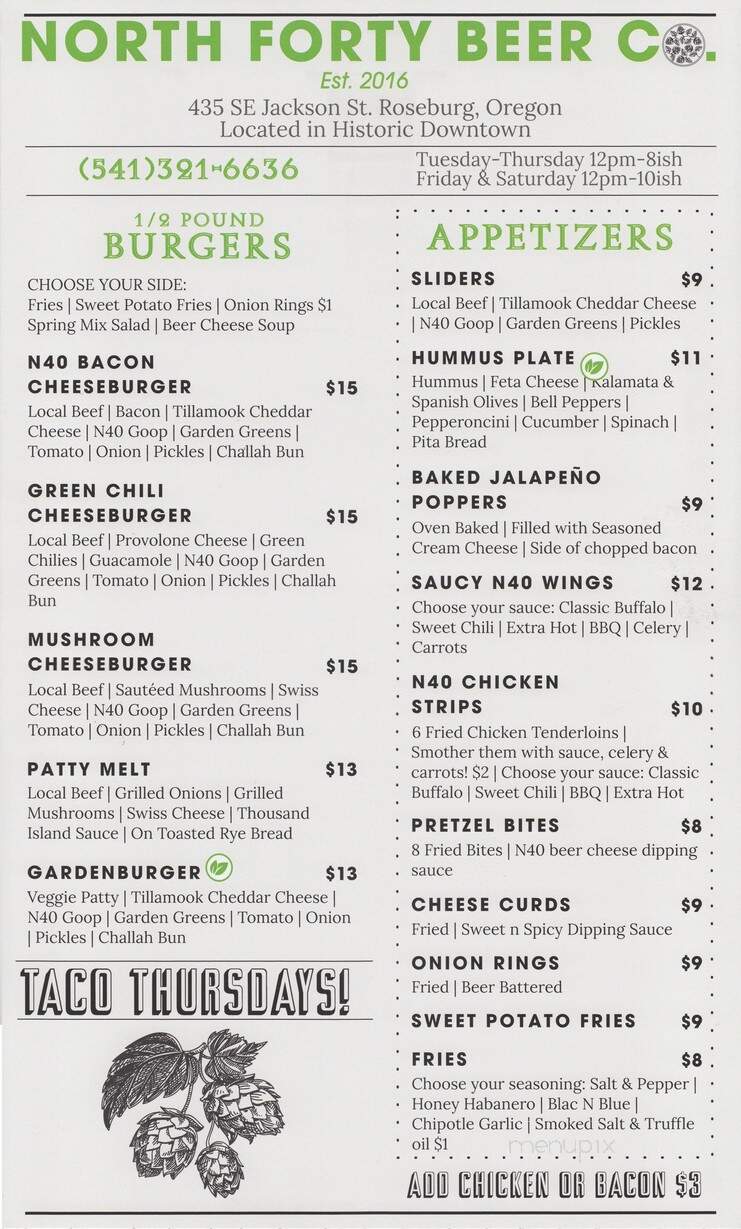 North Forty Beer - Roseburg, OR menu_pic