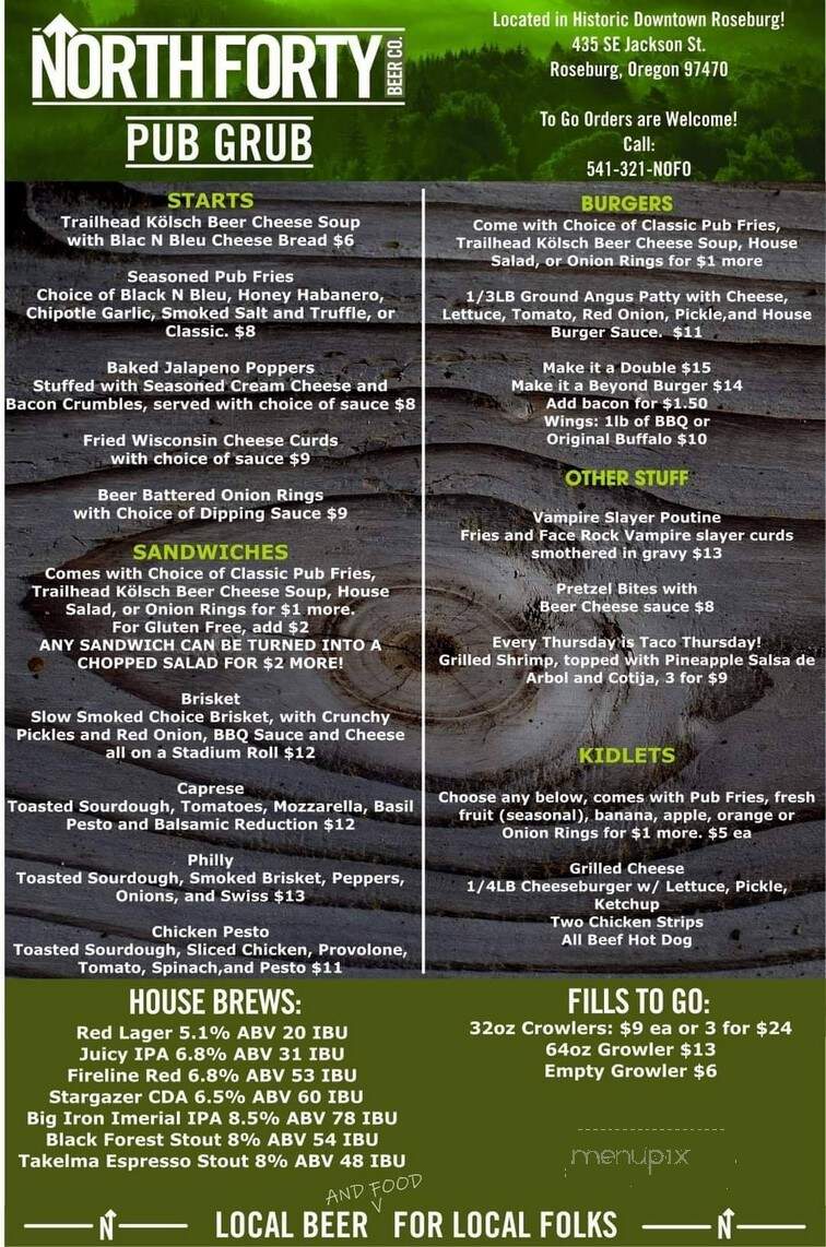 North Forty Beer - Roseburg, OR menu_pic