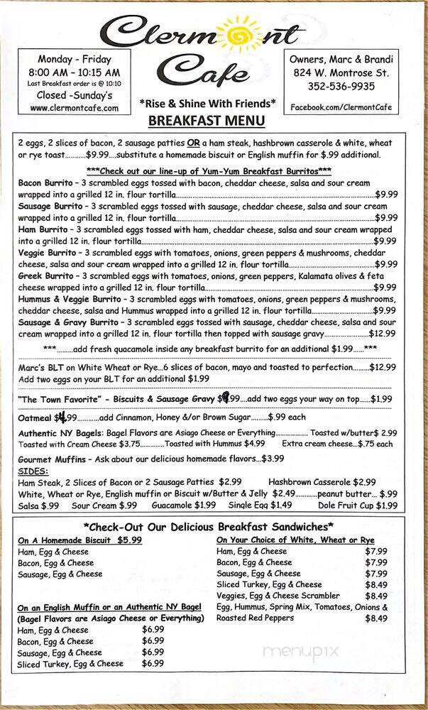 Clermont Cafe - Clermont, FL menu_pic
