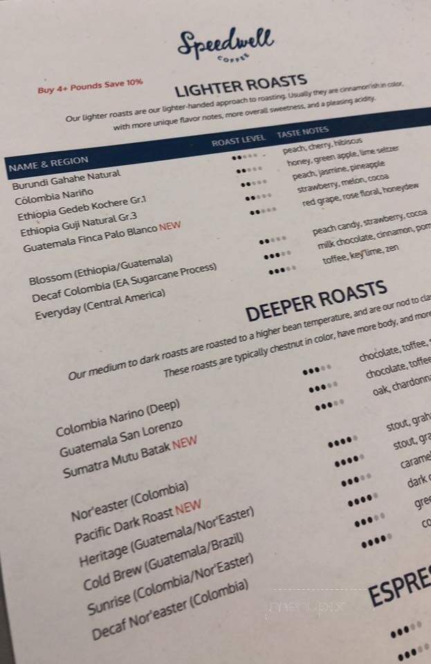 Speedwell Coffee - Plymouth, MA menu_pic