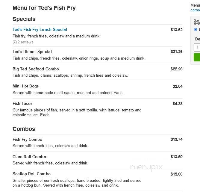 Ted's Fish Fry - Clifton Park, NY menu_pic