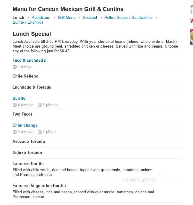 Cancun Mexican Grill - Fort Collins, CO menu_pic