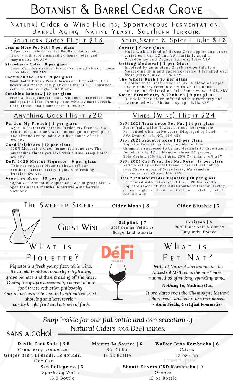 Botanist and Barrel - Cedar Grove, NC menu_pic