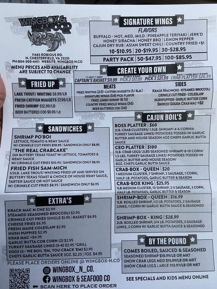 Wingbox & Seafood - Bon Air, VA menu_pic