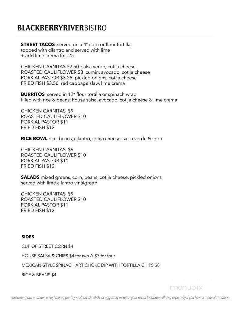 Blackberry River Bistro - Canaan, CT menu_pic