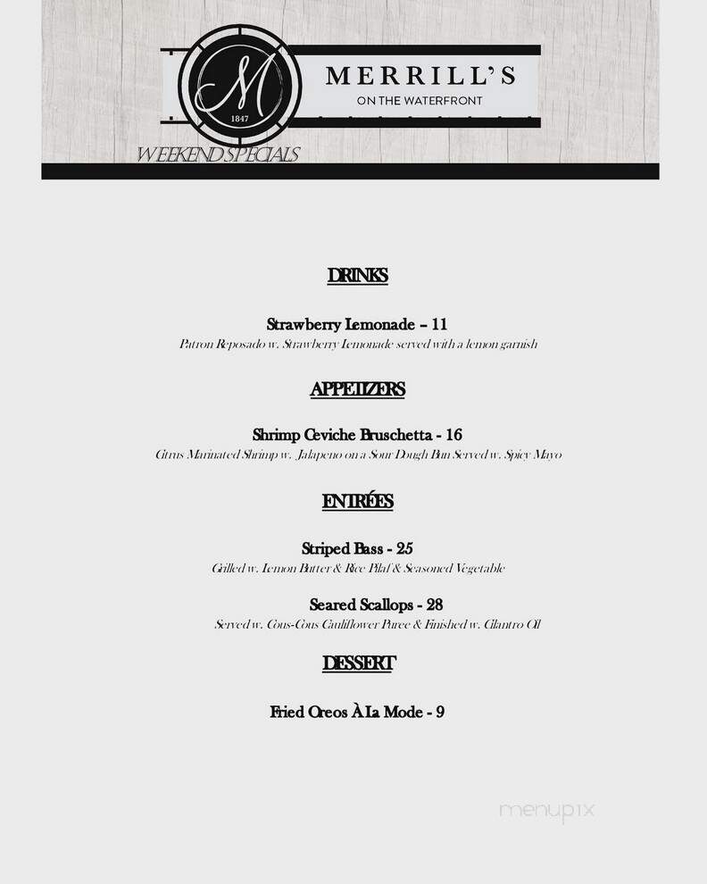 Merrill's on the Waterfront - New Bedford, MA menu_pic