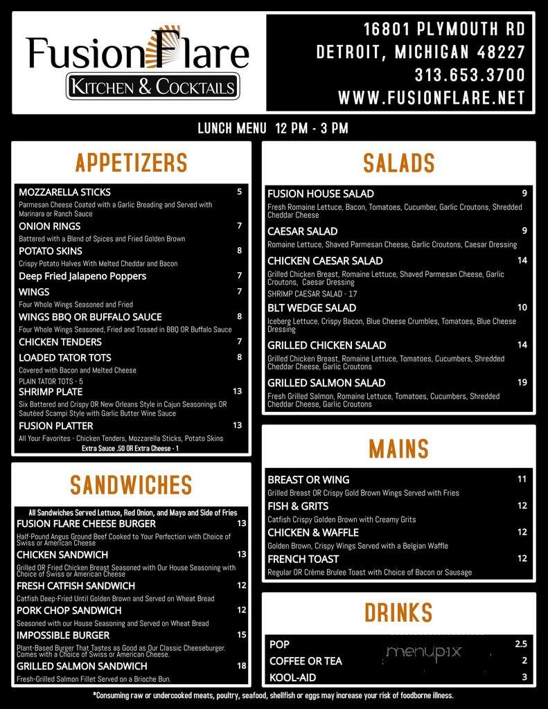 Fusion Flare Kitchen & Cocktails - Detroit, MI menu_pic
