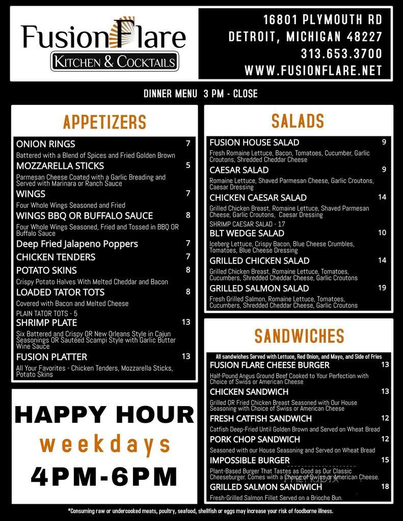 Fusion Flare Kitchen & Cocktails - Detroit, MI menu_pic