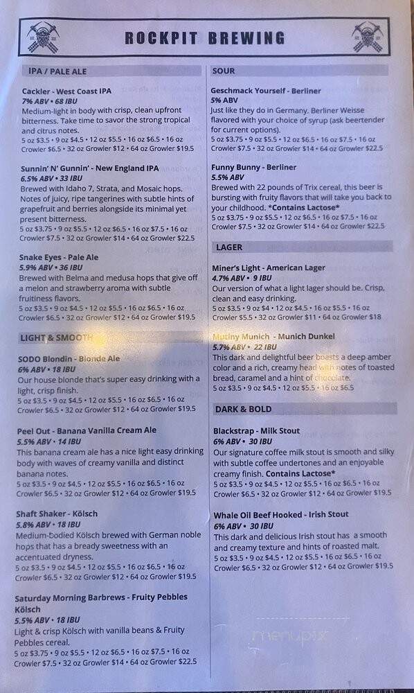 Rockpit Brewing - Orlando, FL menu_pic