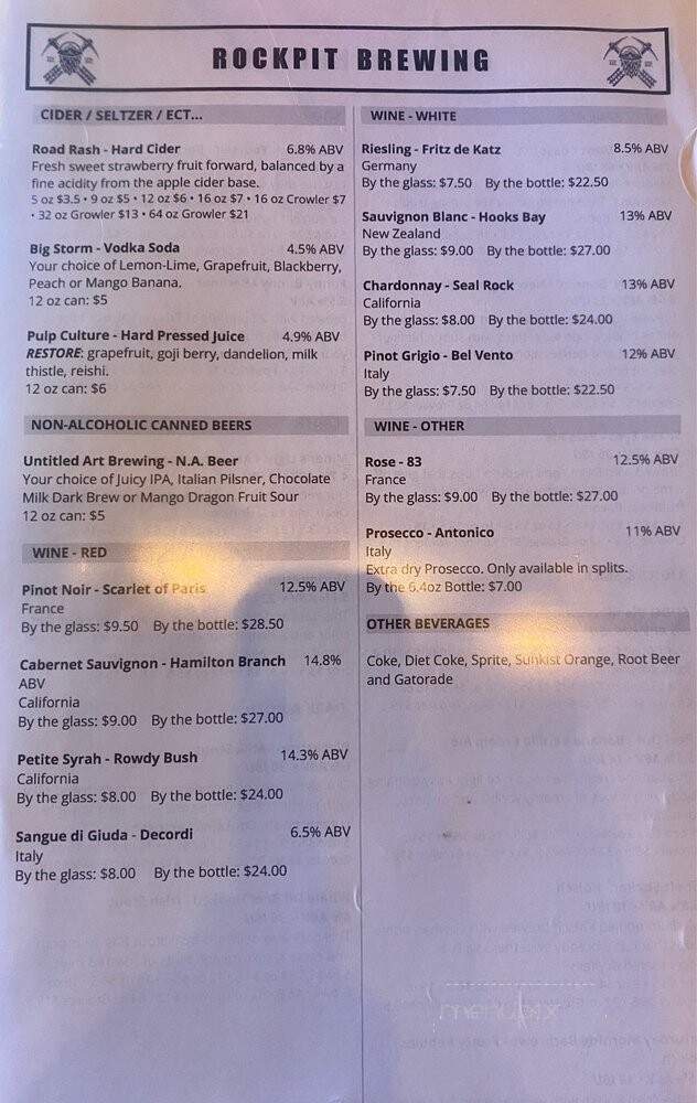 Rockpit Brewing - Orlando, FL menu_pic