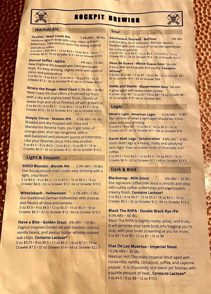 Rockpit Brewing - Orlando, FL menu_pic