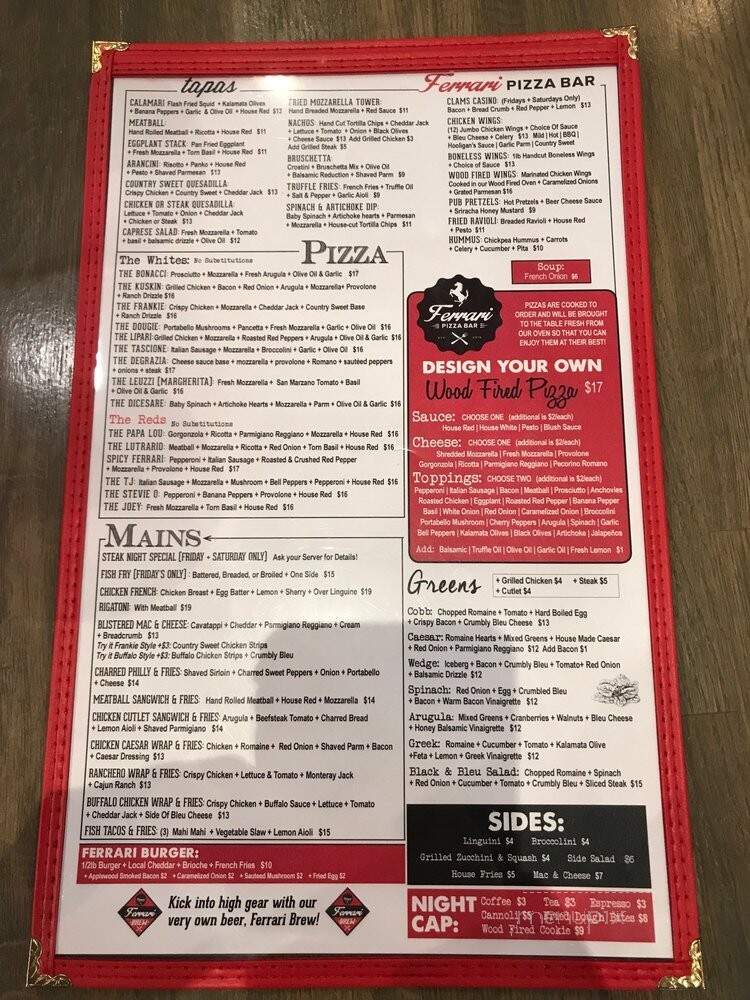 Ferrari Pizza Bar - Webster, NY menu_pic