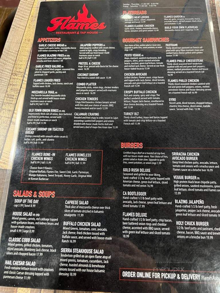 Flames Restaurant and Tap House - Auburn, CA menu_pic