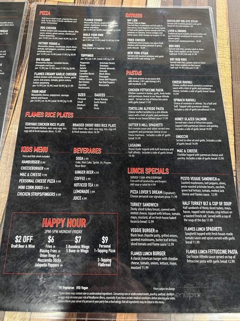 Flames Restaurant and Tap House - Auburn, CA menu_pic