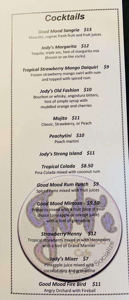 Jody's Good Mood Cafe - Beltsville, MD menu_pic