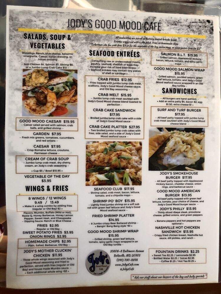 Jody's Good Mood Cafe - Beltsville, MD menu_pic