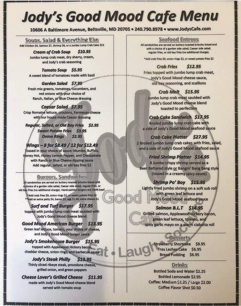 Jody's Good Mood Cafe - Beltsville, MD menu_pic
