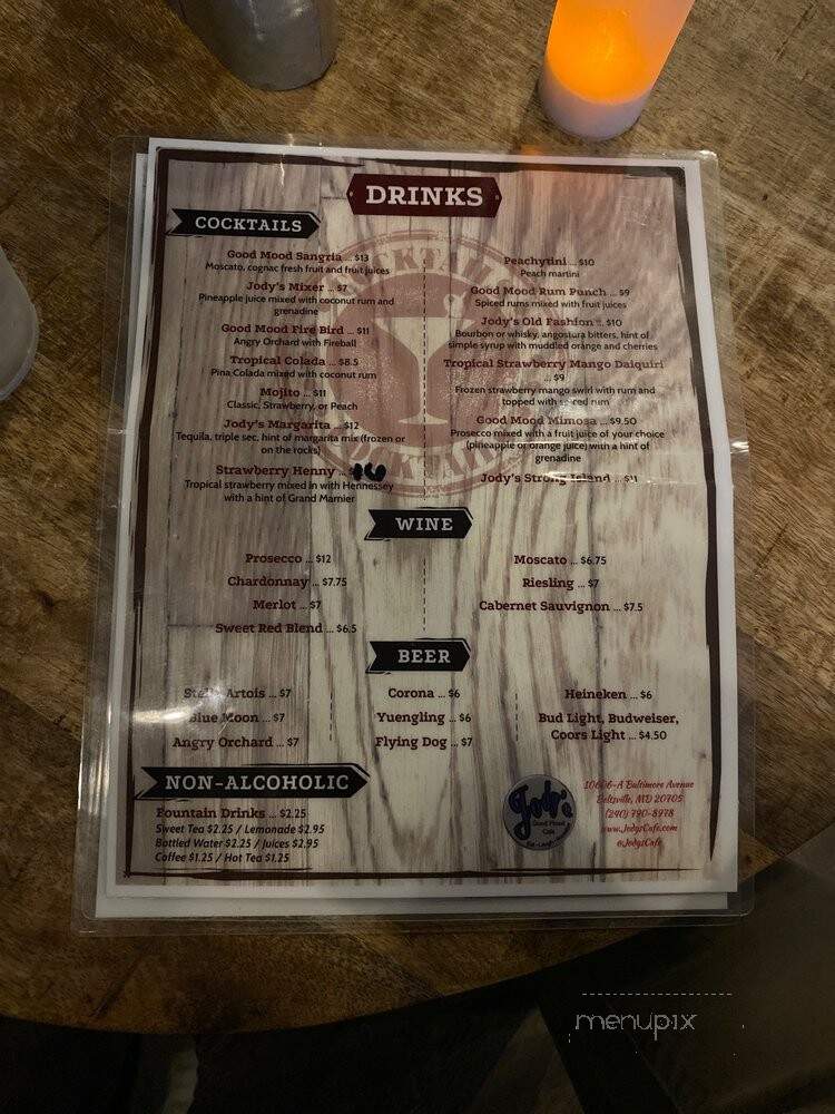 Jody's Good Mood Cafe - Beltsville, MD menu_pic