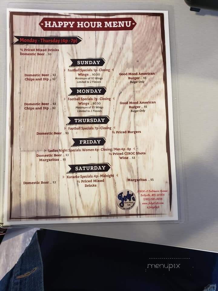 Jody's Good Mood Cafe - Beltsville, MD menu_pic