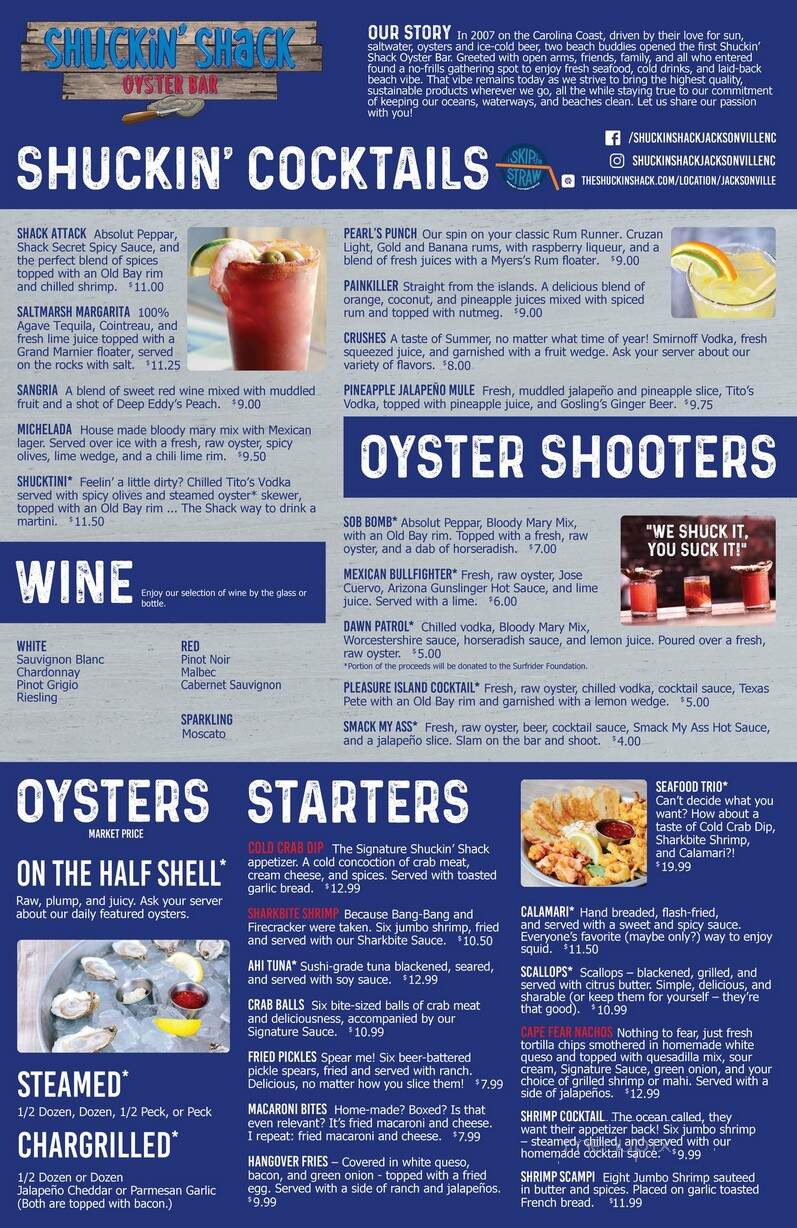 Shuckin' Shack Oyster Bar - Jacksonville, NC menu_pic