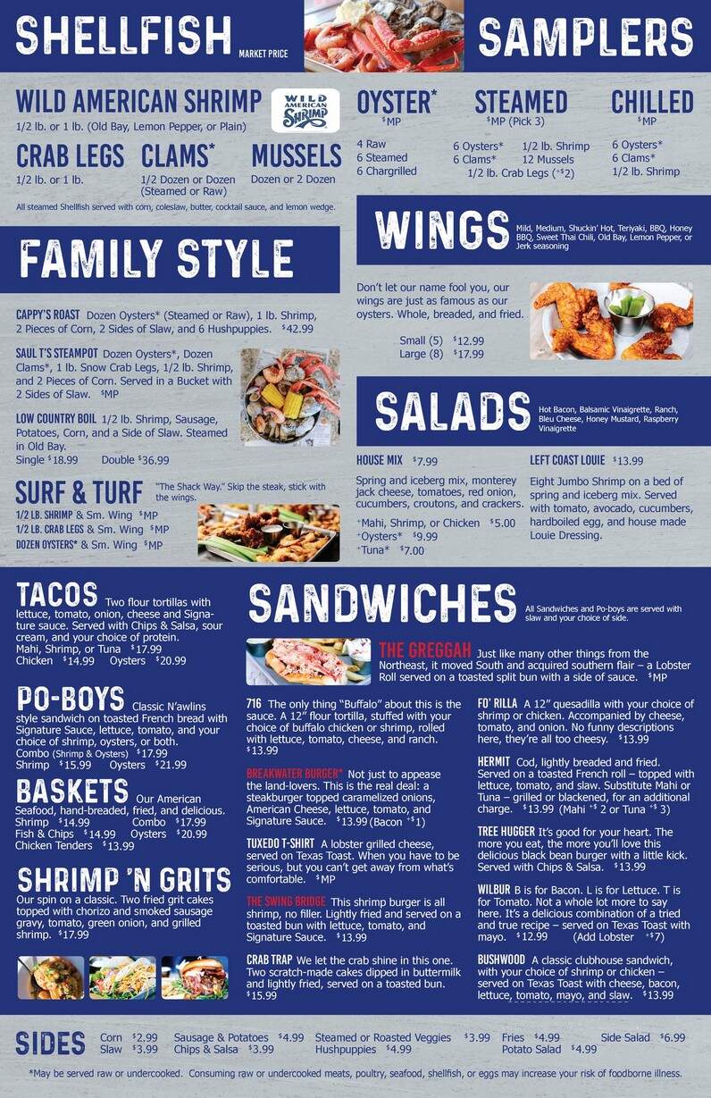 Shuckin' Shack Oyster Bar - Jacksonville, NC menu_pic