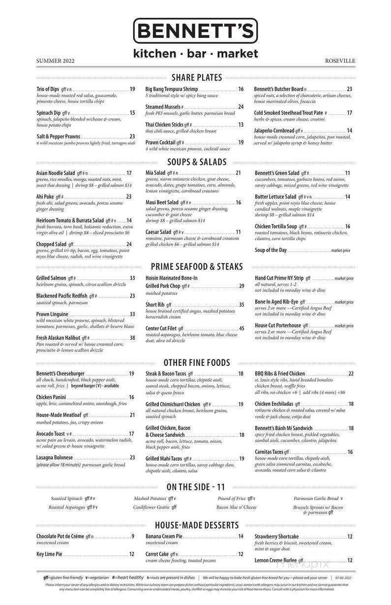 Bennett's Kitchen Bar Market - Roseville, CA menu_pic