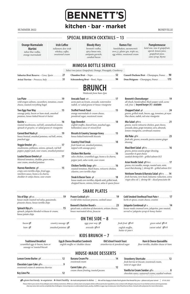 Bennett's Kitchen Bar Market - Roseville, CA menu_pic