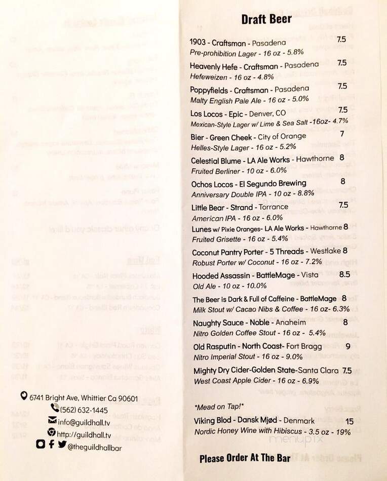 Guildhall - Whittier, CA menu_pic