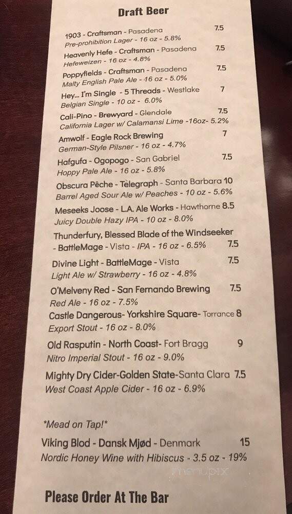 Guildhall - Whittier, CA menu_pic