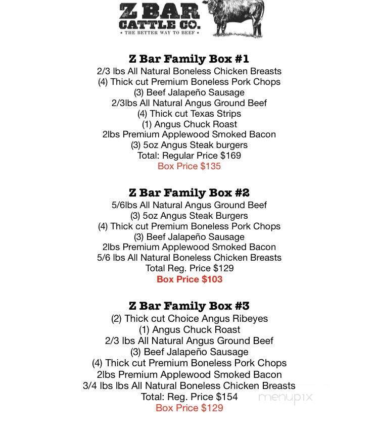 Z Bar Cattle - Keller, TX menu_pic