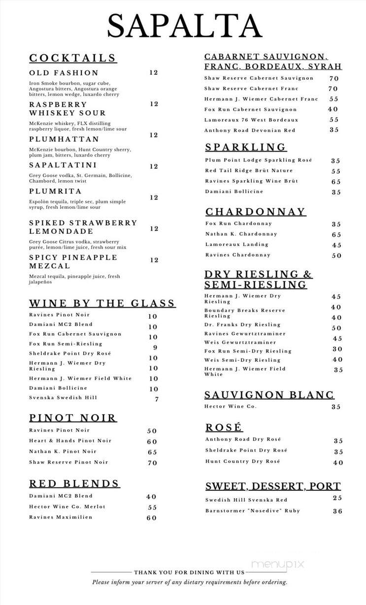 Sapalta - Himrod, NY menu_pic