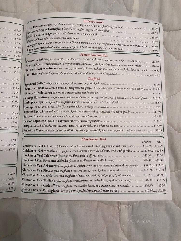 Bella Italian Cafe - Tyler, TX menu_pic