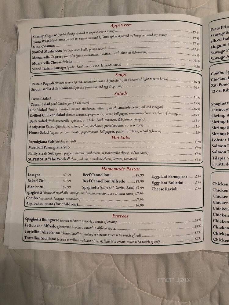 Bella Italian Cafe - Tyler, TX menu_pic