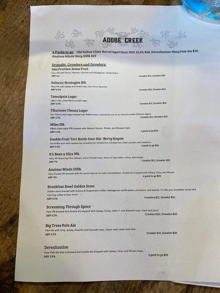 Adobe Creek Brewing - Novato, CA menu_pic
