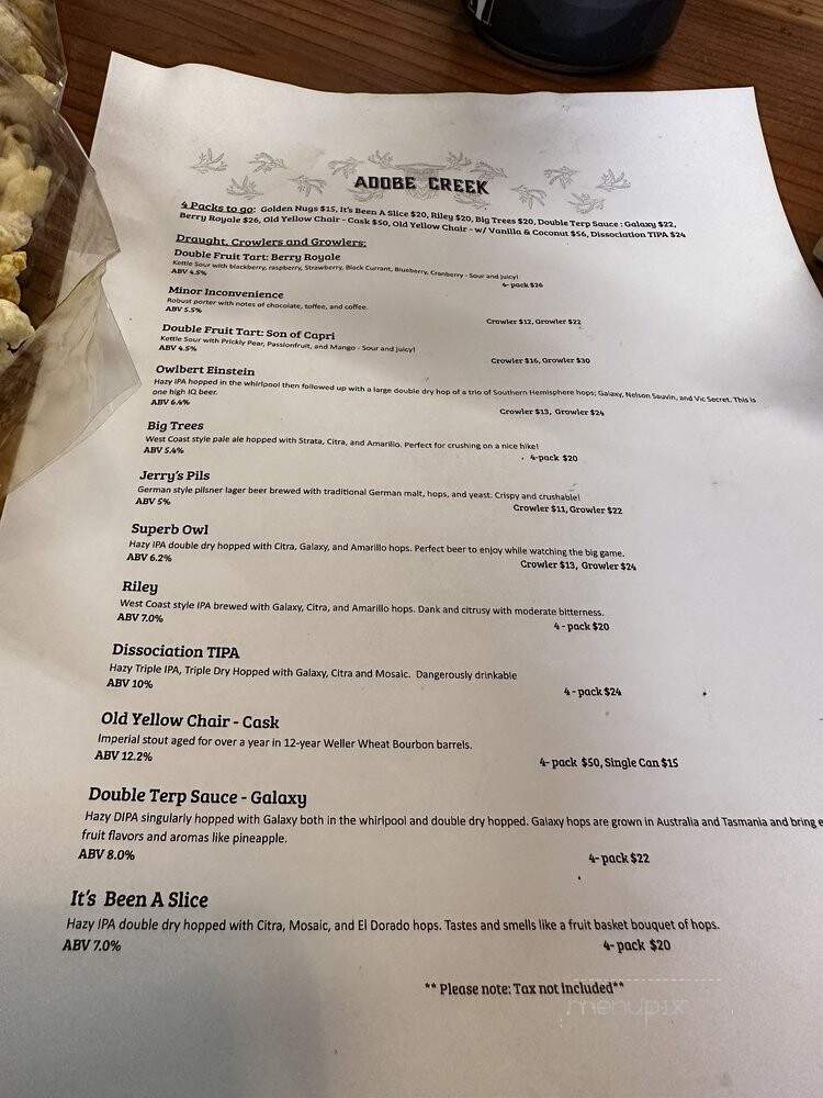 Adobe Creek Brewing - Novato, CA menu_pic
