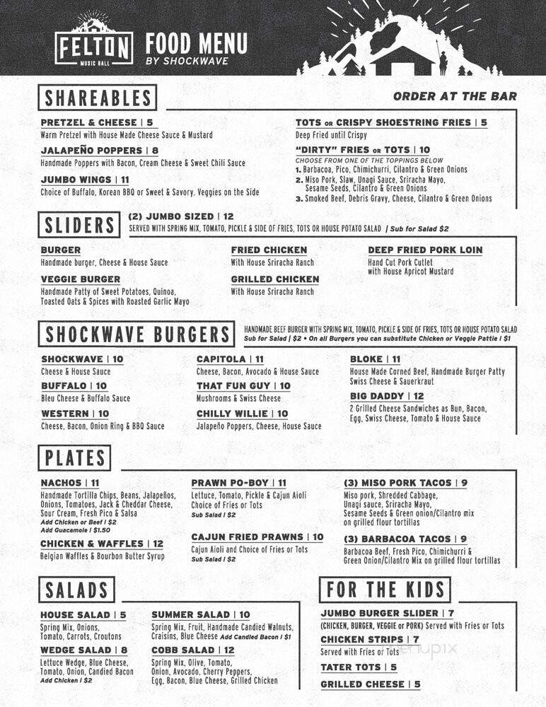 Felton Music Hall - Felton, CA menu_pic