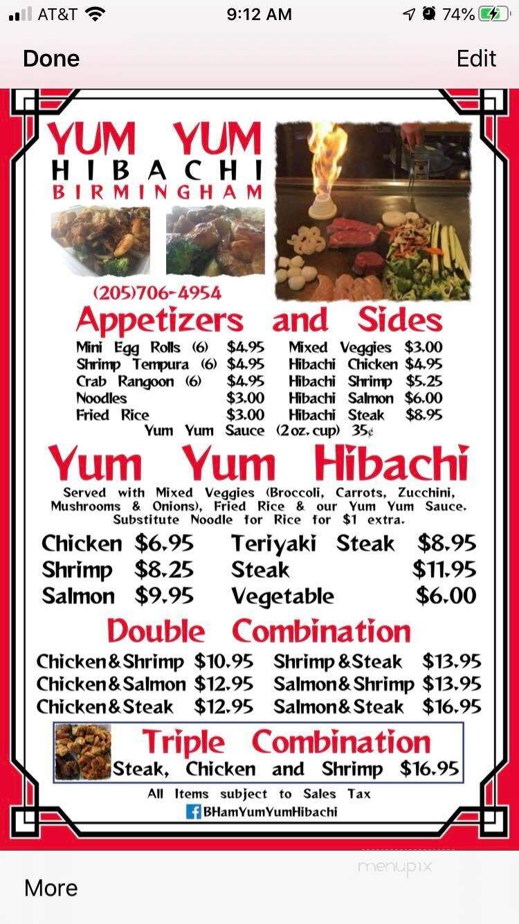 Yum Yum Hibachi - Pinson, AL menu_pic
