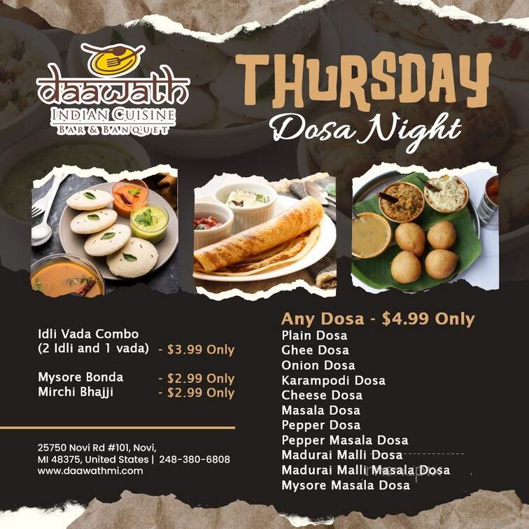 Daawath Indian Cuisine - Novi, MI menu_pic