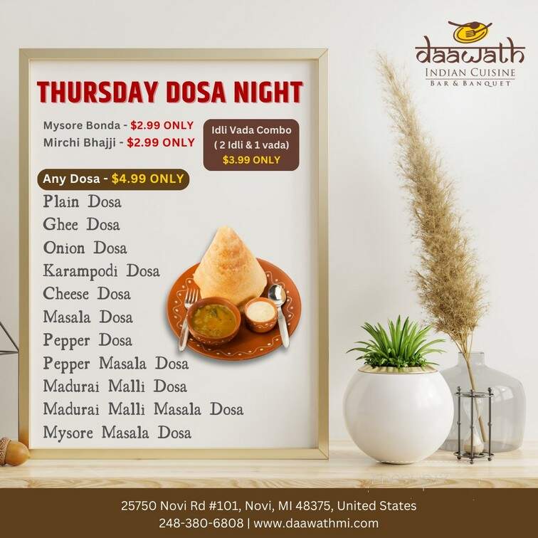 Daawath Indian Cuisine - Novi, MI menu_pic