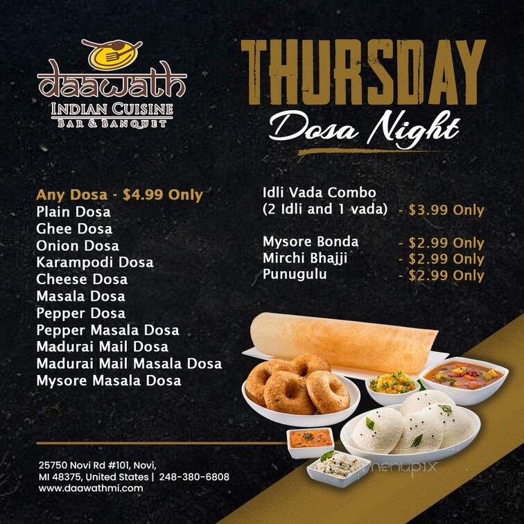 Daawath Indian Cuisine - Novi, MI menu_pic