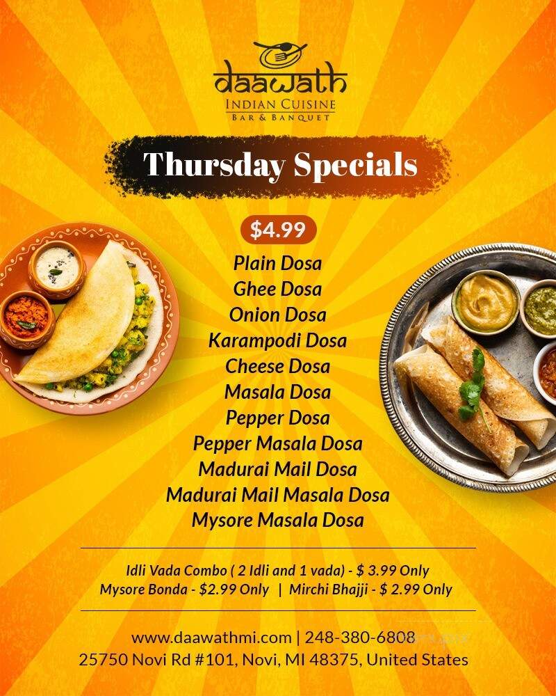 Daawath Indian Cuisine - Novi, MI menu_pic