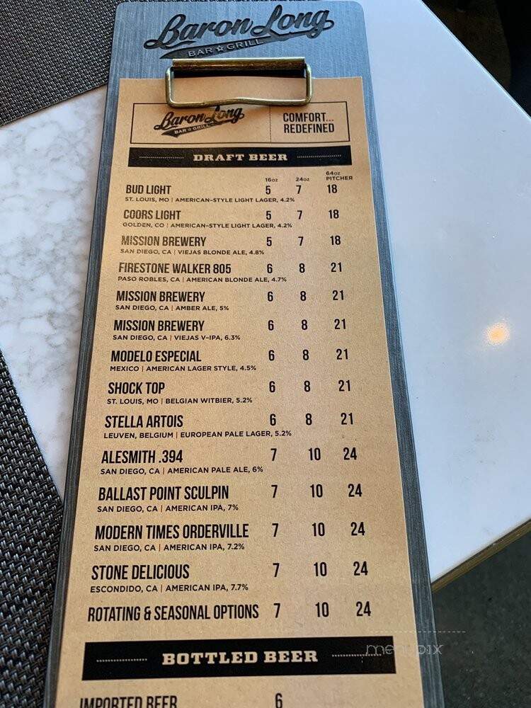 Baron Long Bar & Grill - Alpine, CA menu_pic
