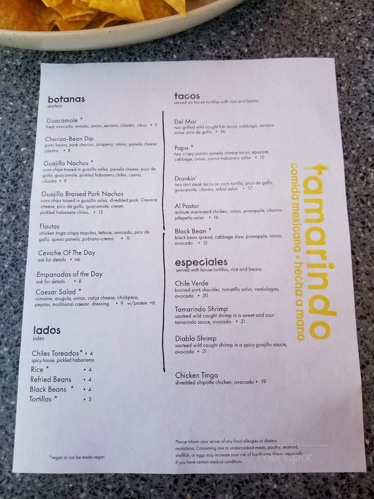 Tamarindo - San Clemente, CA menu_pic