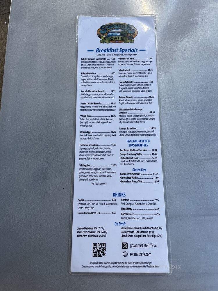 Swami's Cafe Del Sur - San Diego, CA menu_pic